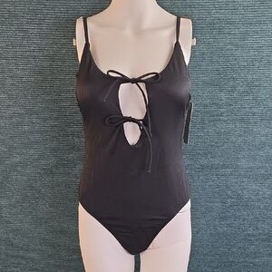 Black Two Tie Ottoman Ribbed One Piece Swimsuit No Boundaries